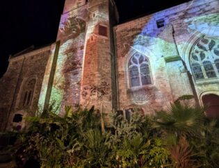 Réalisation pépinière BOTAANY devant la mapping église Saint Gilles Croix de Vie pendant la Nuit des Jardins (Vendée)