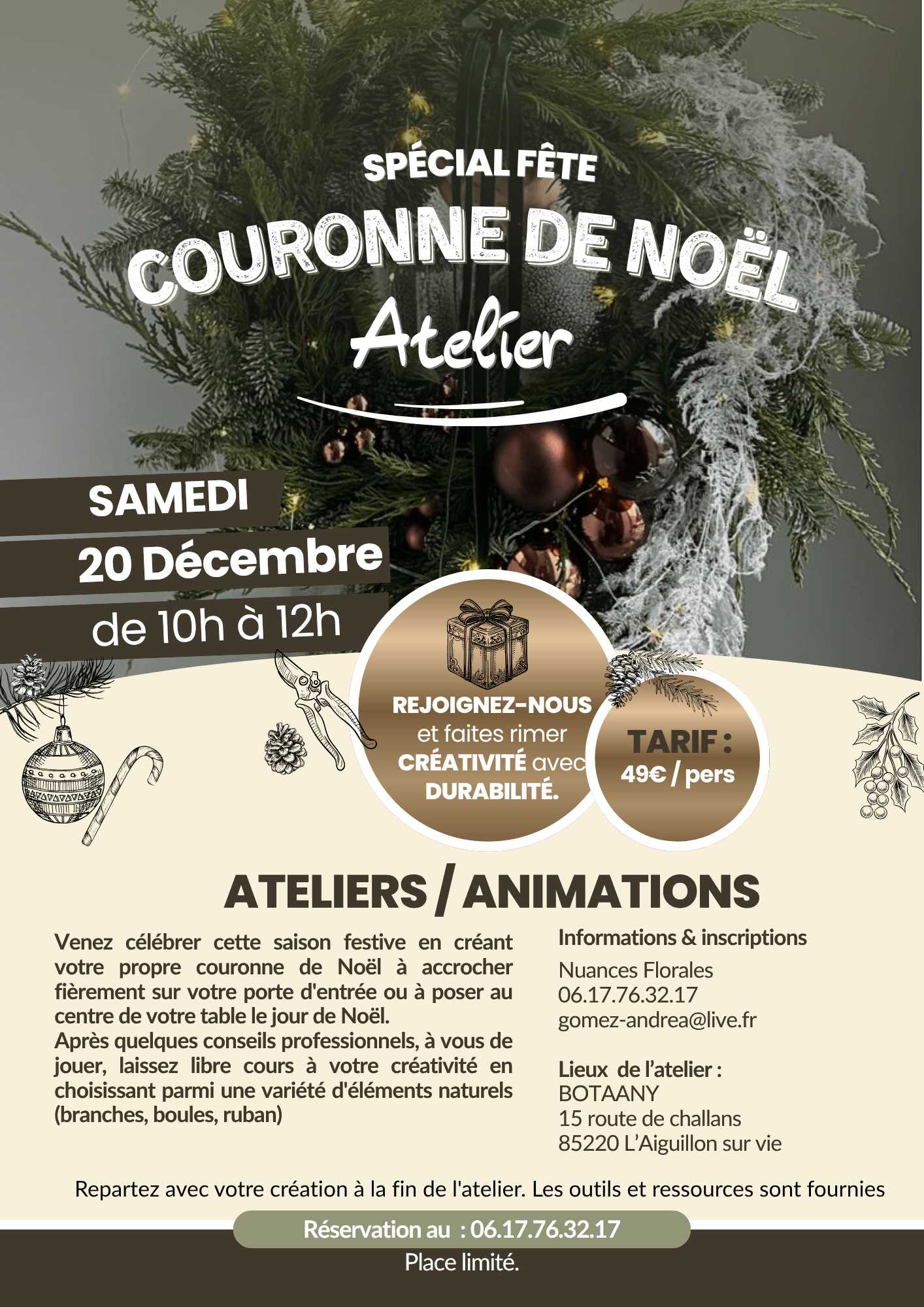 Atelier création d'une "Couronne de Noël" à BOTAANY le 20/12/2025